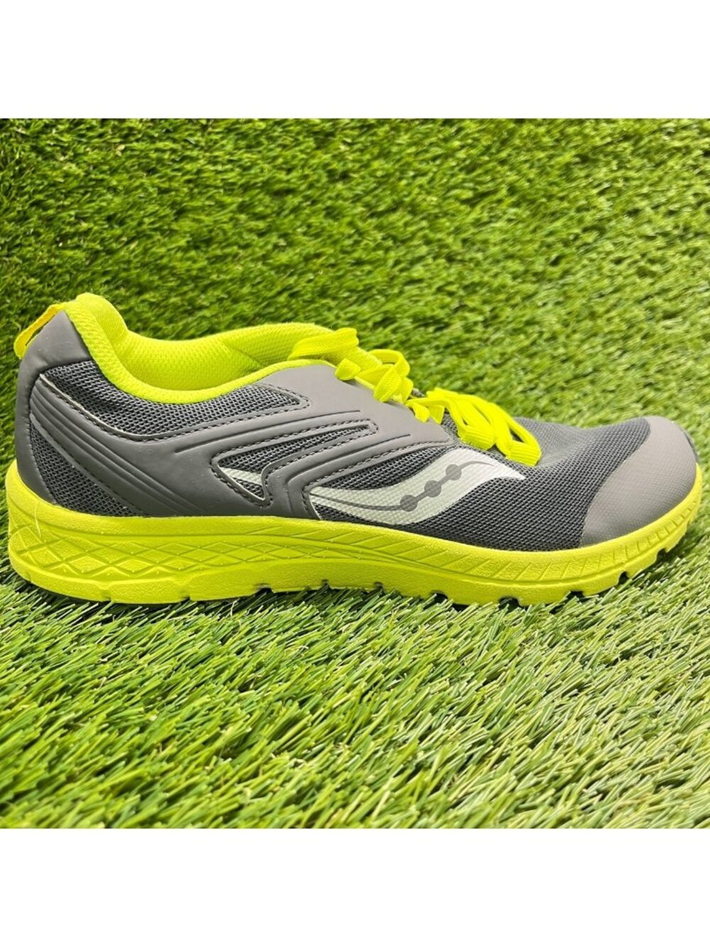 Saucony Cohesion Sport Boys Size 6.5Y Gray Green Athletic Running Shoes Sneakers